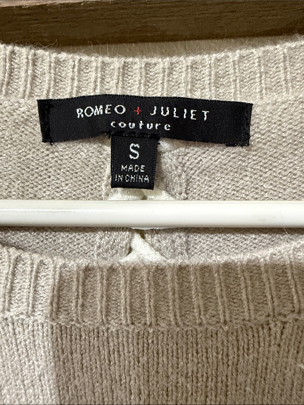Romeo & Juliet Couture Beige Crewneck Sweater with Braided Trim - Picture 2 of 6